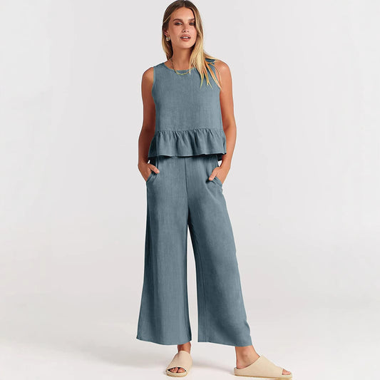 Damen luftiges und elegantes Zweiteiler-Set mit Rüschendetails Stalluxe
