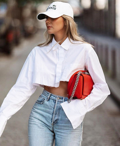 Damen cropped Hemd mit weitem Arm Stalluxe