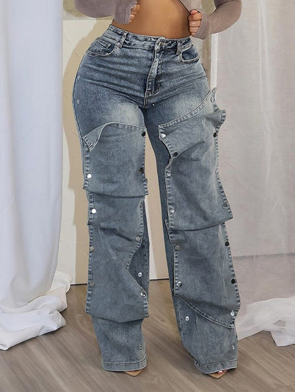 Damen Oversize Cargo-Jeans mit praktischem Knopfverschluss Stalluxe