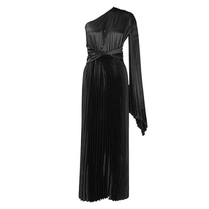 Damen Plissee Abendkleid mit asymmetrischem Design und taillierendem Gürtel Stalluxe