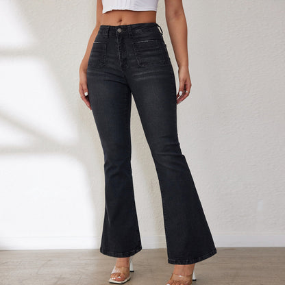 Damen Flared Jeans mit hohem Bund und seitlichen Taschen Stalluxe
