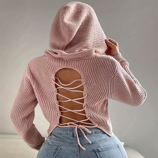 Damen cropped Hoodie aus weichem Waffelstrick mit elastischem Bund Stalluxe