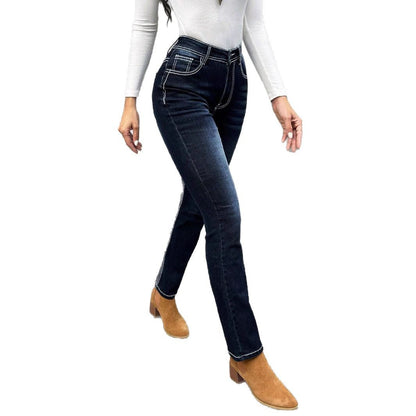 Damen Hochtaillierte Denim-Jeans mit formendem Schnitt und praktischen Taschen Stalluxe