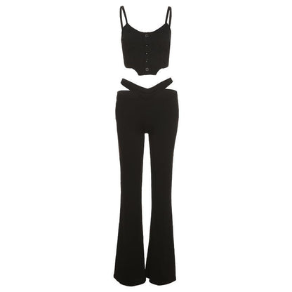 Damen modisches Crop-Top und Flared-Hosen Set Stalluxe