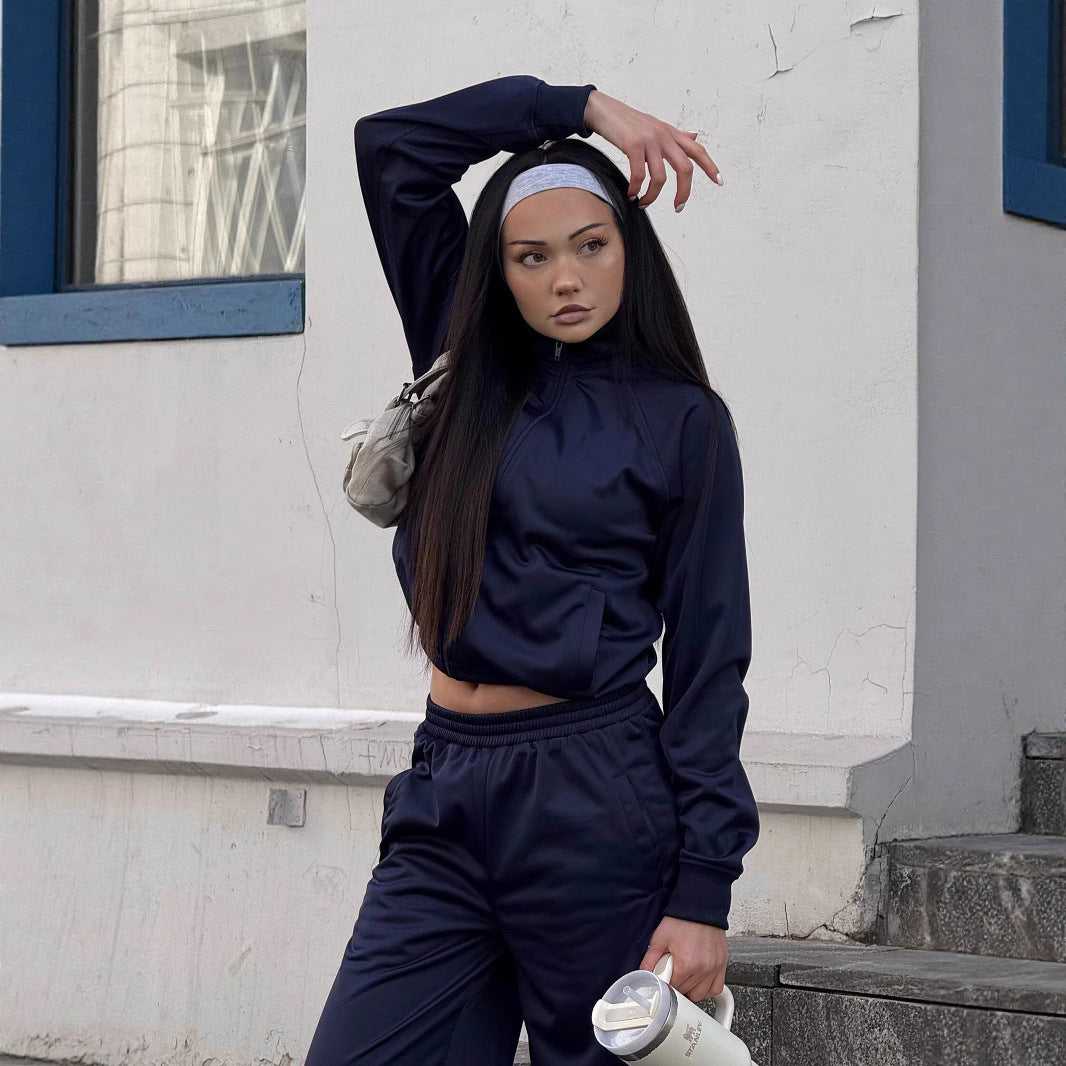 Damen sportliche Trainingsjacke und passende Hose mit hoher Taille Stalluxe
