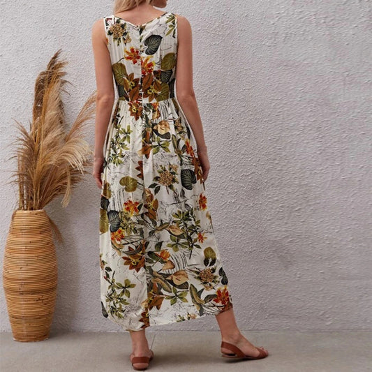 Damen Maxikleid mit floralem Design und schwingendem Saum Stalluxe