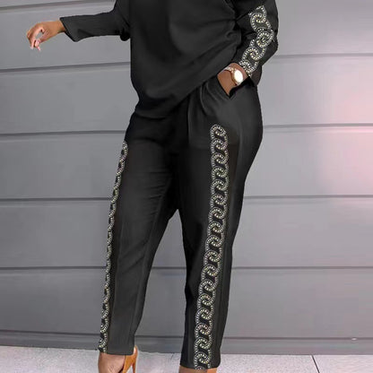 Damen Sportliches Lounge-Set mit geometrischem Muster und langärmeligen Oberteil Stalluxe
