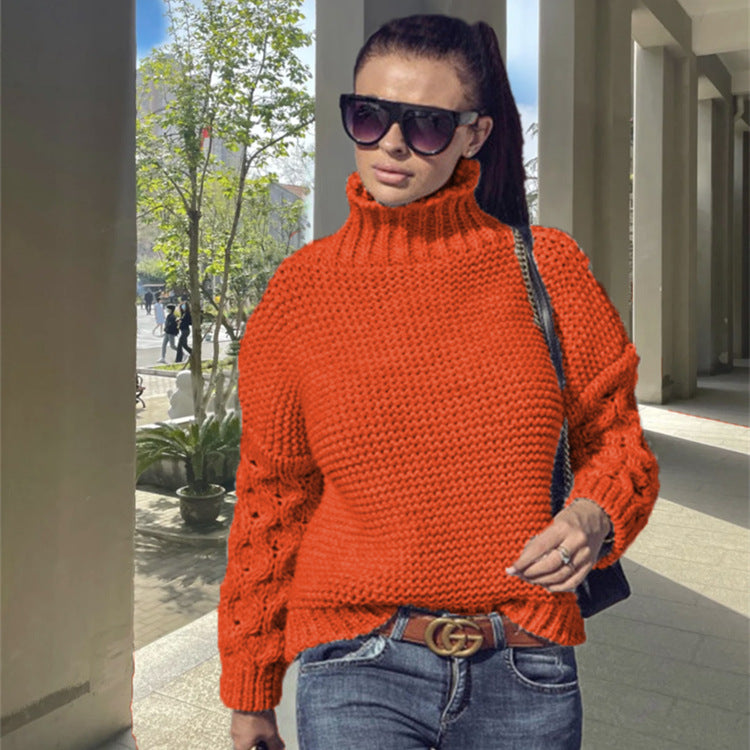 Damen Grobstrickpullover mit hohem Kragen und strukturiertem Armdesign Stalluxe