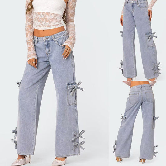 Damen lässige Cargo-Jeans mit stylischem Schleifen-Detail Stalluxe