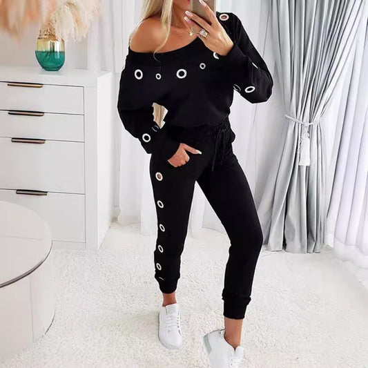 Damen Oversized Freizeitanzug mit modischen Ösen Stalluxe