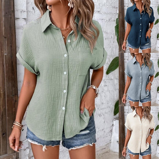 Damen Kurzarm Bluse aus leichter Waffelstruktur Stalluxe