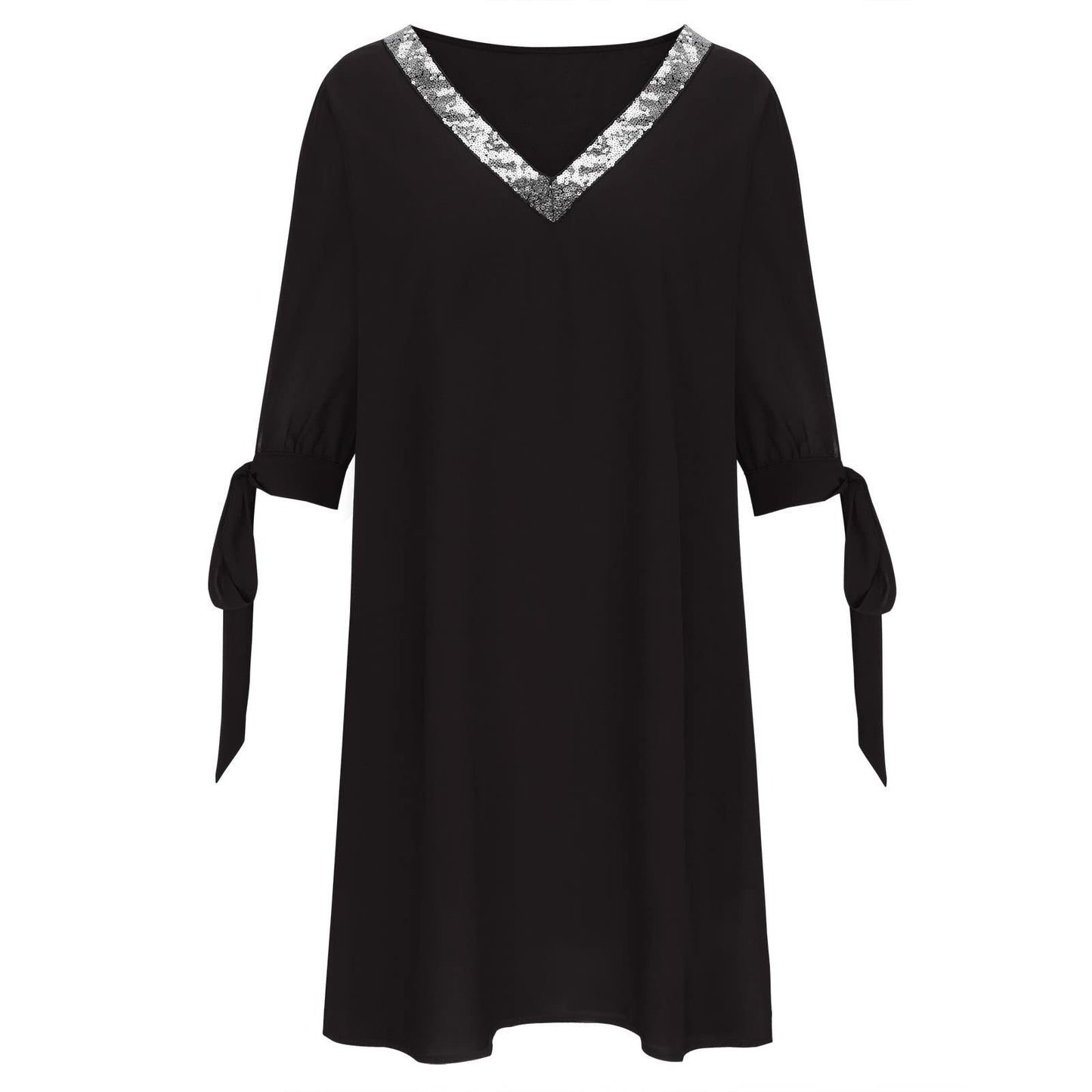 Damen elegantes Kleid mit glitzerndem V-Ausschnitt und Bindeärmel Stalluxe