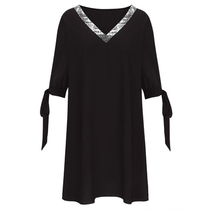 Damen elegantes Kleid mit glitzerndem V-Ausschnitt und Bindeärmel Stalluxe