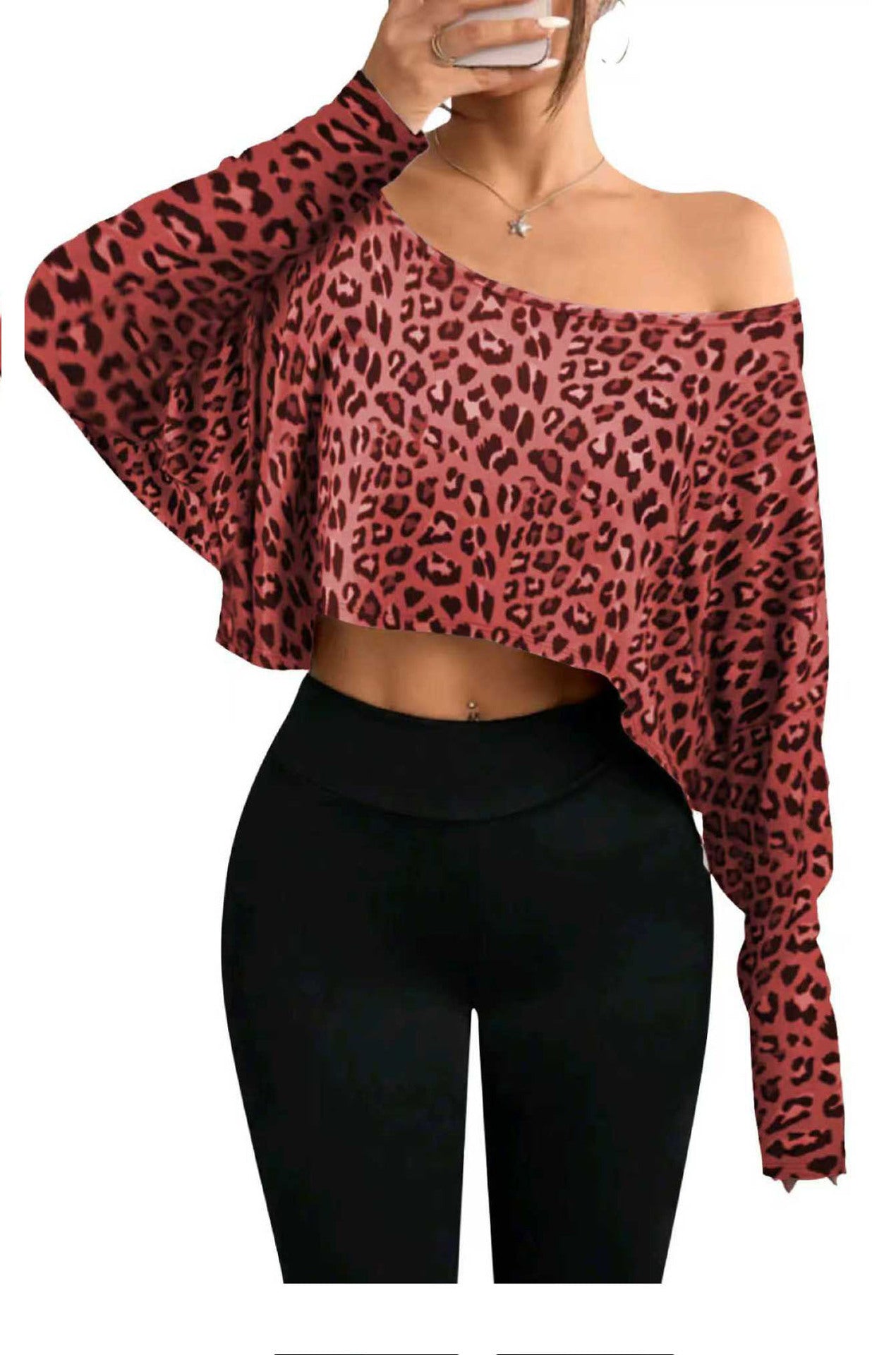Damen Cropped Sweater mit lässigem Leopardenmuster Stalluxe