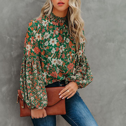 Damen Bluse mit voluminösen Ärmeln und floralem Muster Stalluxe