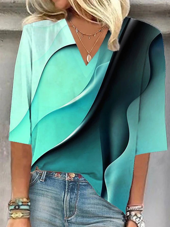 Damen V-Ausschnitt Bluse mit kreativem Wellenmuster Stalluxe