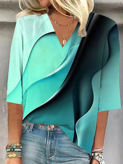 Damen V-Ausschnitt Bluse mit kreativem Wellenmuster Stalluxe
