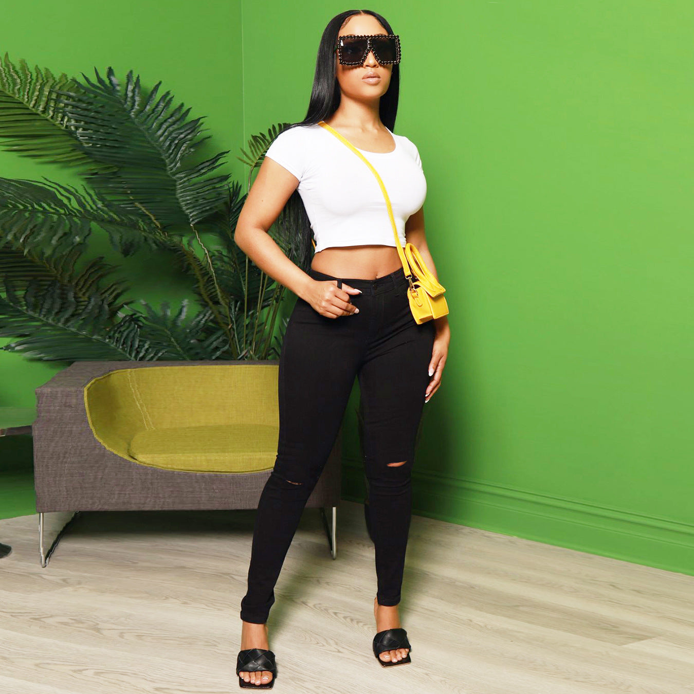 Damen Hochtaillierte Ripped Skinny Jeans mit modischen Designelementen Stalluxe