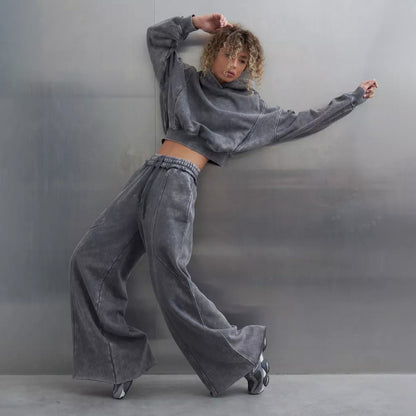 Damen Urbanes Loungewear-Set mit cropped Hoodie und weiten Hosen Stalluxe