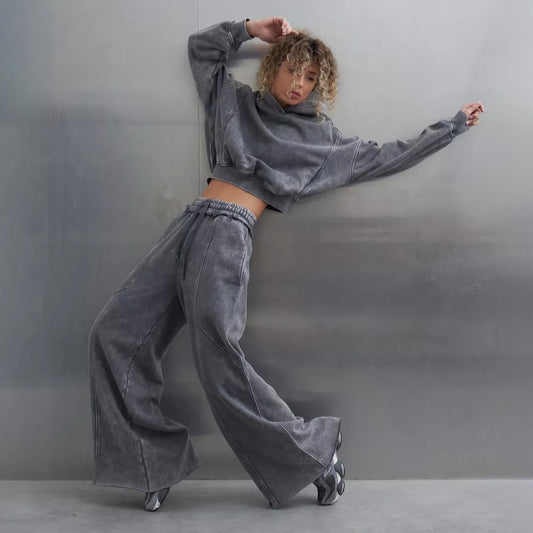 Damen Urbanes Loungewear-Set mit cropped Hoodie und weiten Hosen Stalluxe