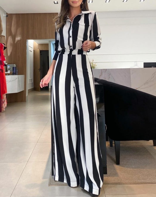 Damen Lässiger Jumpsuit mit breiten Streifen und tailliertem Schnitt Stalluxe
