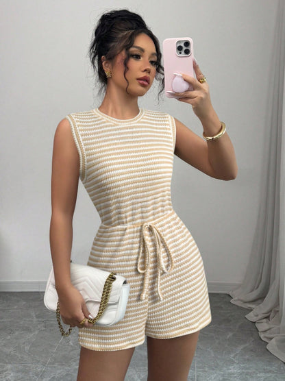 Damen gestreifter Kurzoverall mit Taillenzug Stalluxe