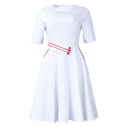 Damen A-Linien Kleid mit eleganten Knopfdetails und schwingendem Rock Stalluxe