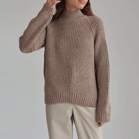 Damen Strickpullover mit hohem Kragen und dekorativem Wellenmuster Stalluxe