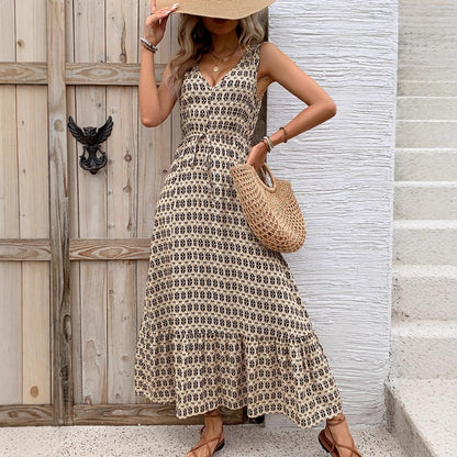 Damen Maxikleid mit verspieltem V-Ausschnitt und Rüschensaum Stalluxe