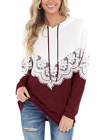 Damen Eleganter Hoodie mit Spitzenapplikationen Stalluxe