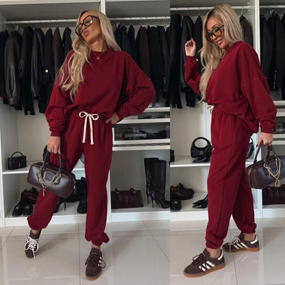 Damen lässiger Fleece-Jogginganzug mit elastischem Bund und weit geschnittenem Oberteil Stalluxe
