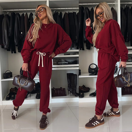 Damen lässiger Fleece-Jogginganzug mit elastischem Bund und weit geschnittenem Oberteil Stalluxe