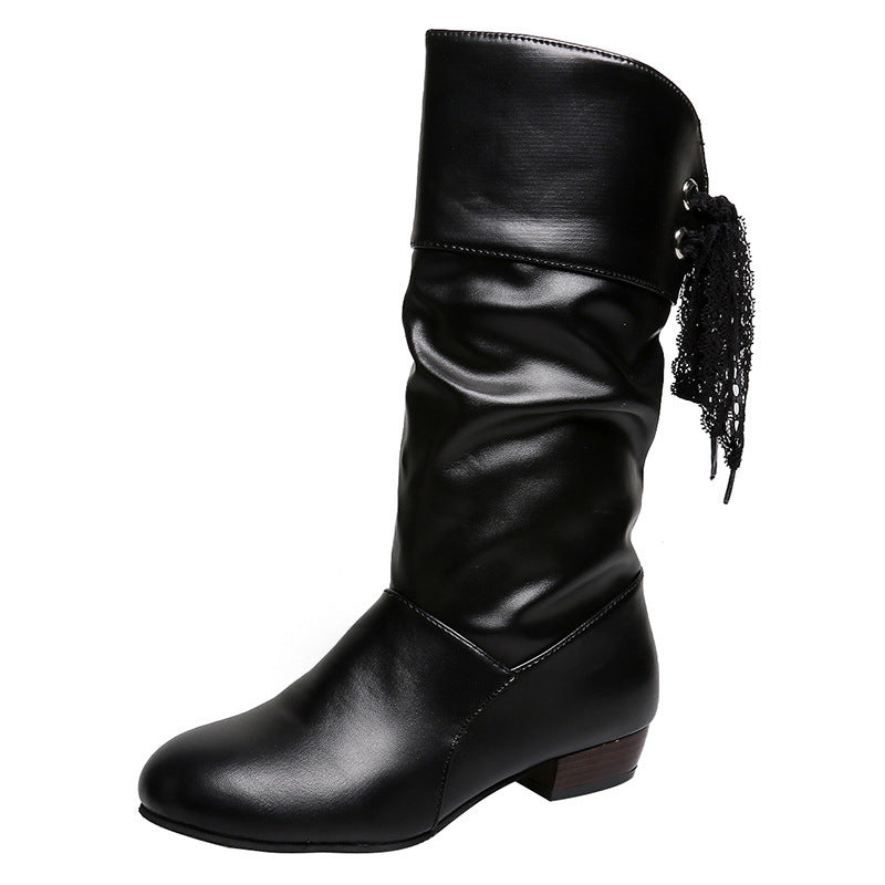 Damen Elegante Stretch-Stiefel mit modischem Bindegürtel Stalluxe