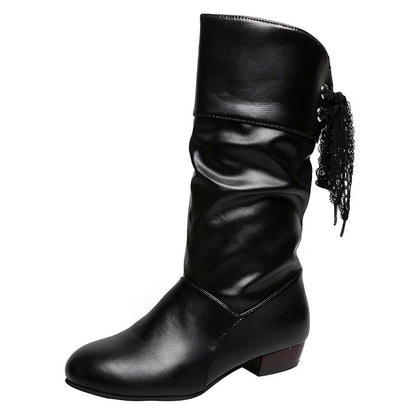 Damen Elegante Stretch-Stiefel mit modischem Bindegürtel Stalluxe