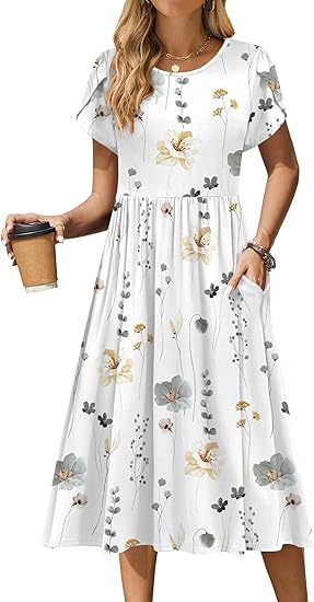 Damen Midi-Kleid mit rundem Halsausschnitt und praktischen Taschen Stalluxe