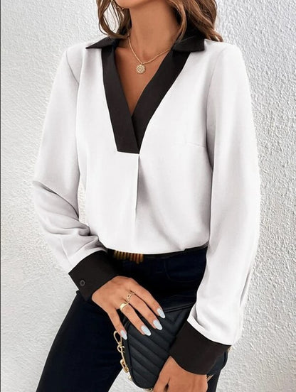 Damen Elegante Bluse mit kontrastierendem Kragen Stalluxe