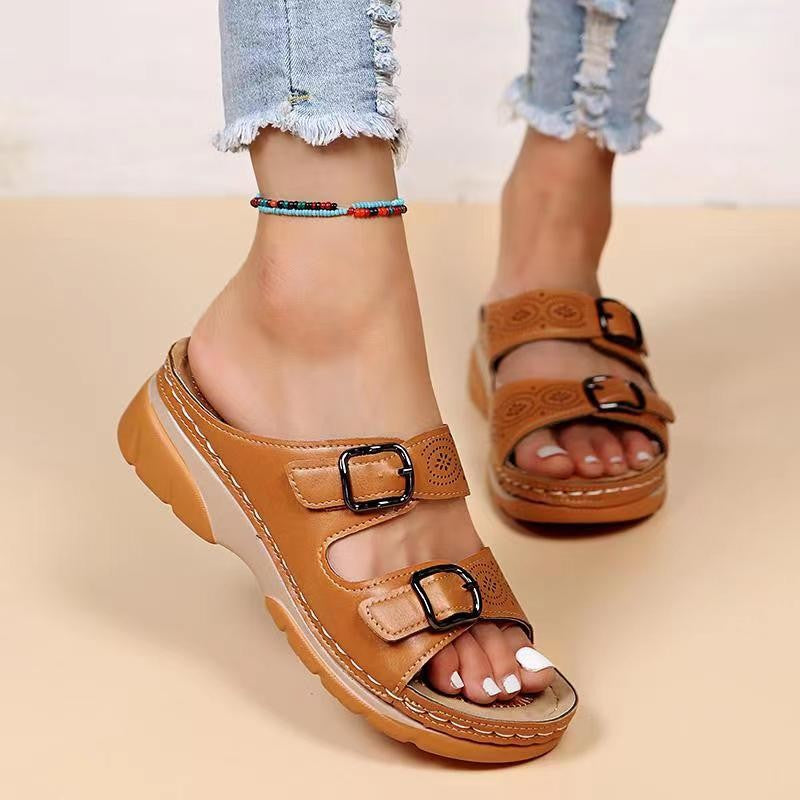 Damen Wedge-Sandalen mit verstellbaren Riemen und atmungsaktivem Obermaterial Stalluxe