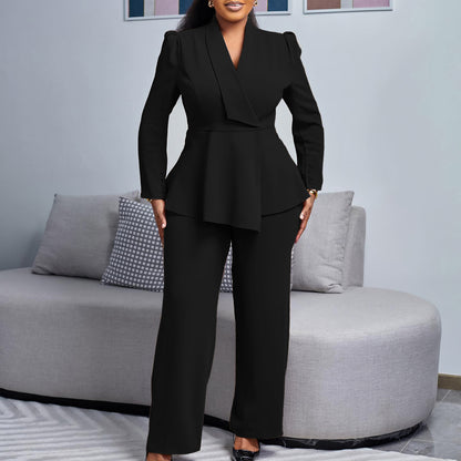Damen elegantes Businessanzug-Set mit tailliertem Blazer und weitem Hosenbein Stalluxe