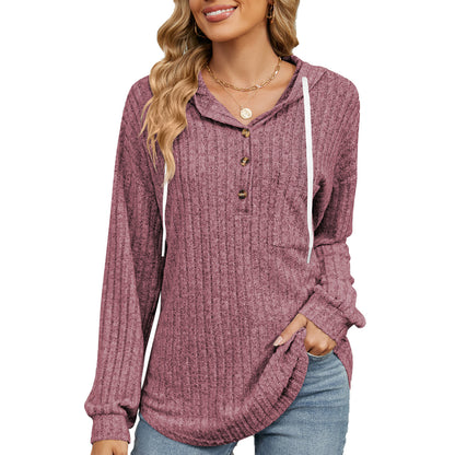 Damen lässiger Hoodie mit Knopfleiste und strukturiertem Design Stalluxe