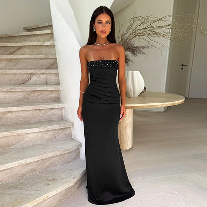 Damen trägerloses Satin Abendkleid Stalluxe