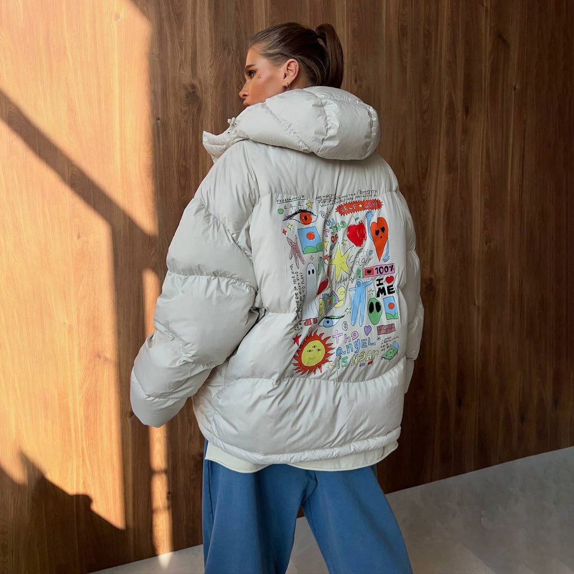 Damen Steppjacke mit kreativem Druckdesign Stalluxe Hellgrau