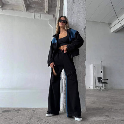 Damen sportliches Set mit modischem Farbblock-Design und lässiger Passform Stalluxe