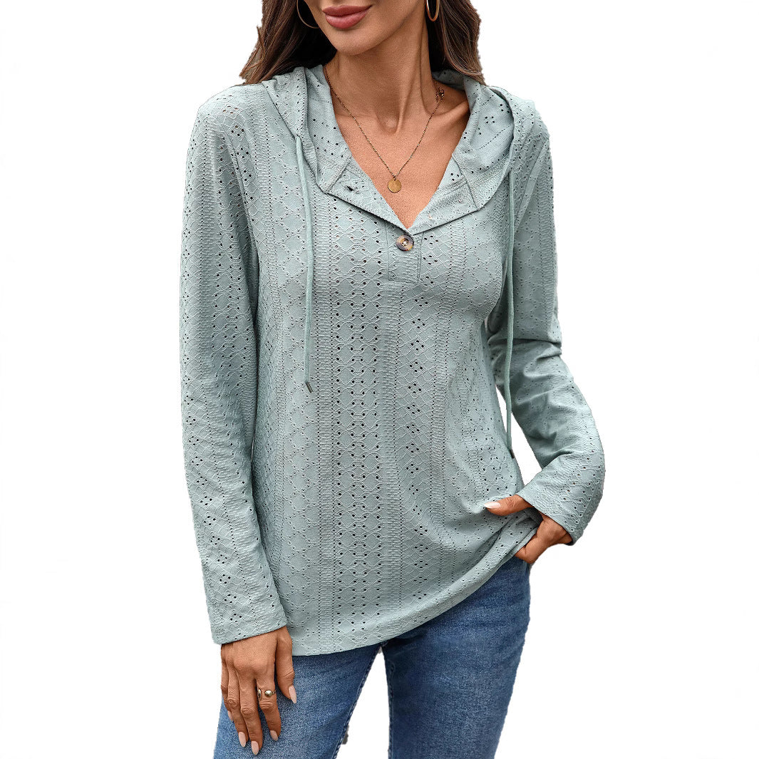 Damen Blusenshirt mit feinem Lochmuster und Kapuze Stalluxe
