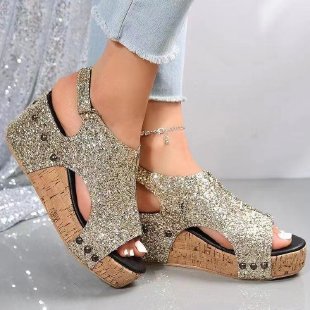 Damen Glitzernde Zehensandaletten mit Korksohle und rutschfester Außensohle Stalluxe