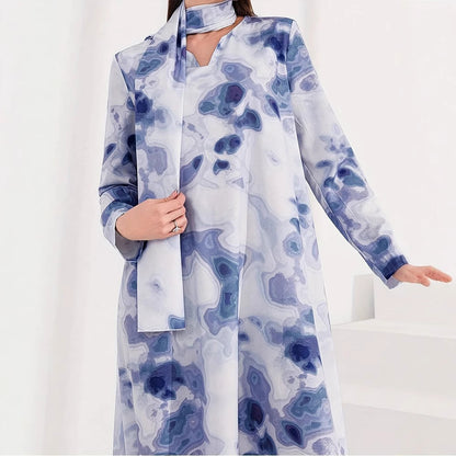 Damen Maxikleid mit kunstvollem Muster und elegantem Stehkragen Stalluxe