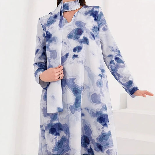 Damen Maxikleid mit kunstvollem Muster und elegantem Stehkragen Stalluxe
