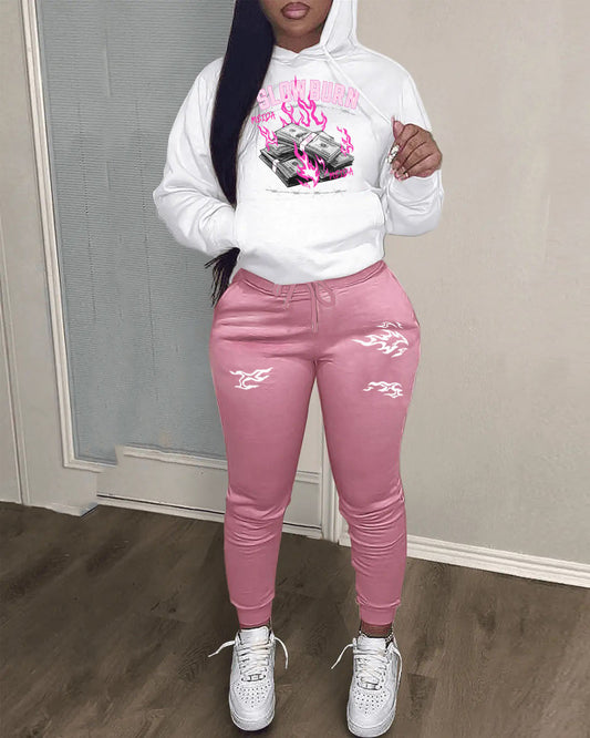 Damen Hoodie und Jogginghose Set mit fesselndem Grafikdesign Stalluxe