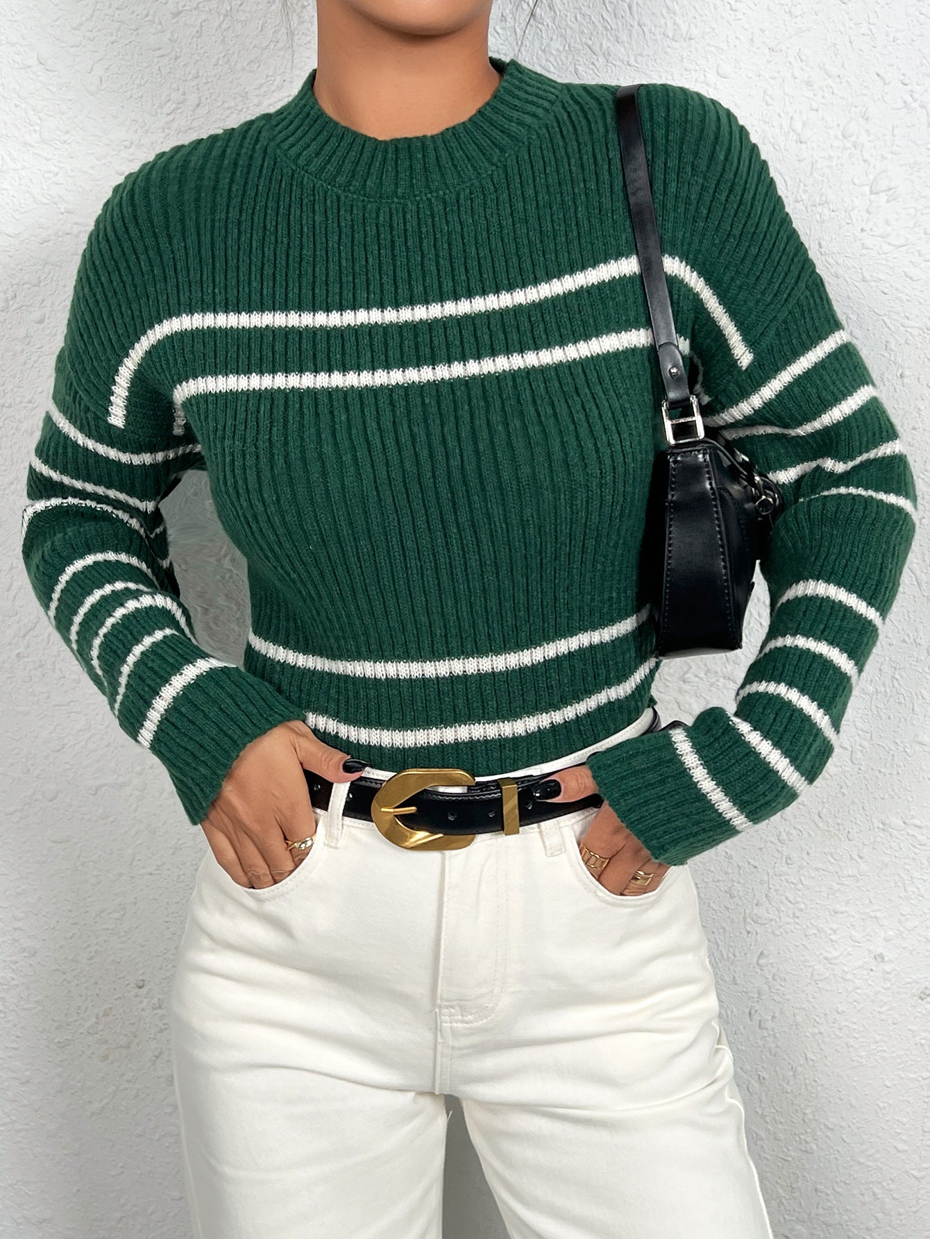 Damen gestreifter Strickpullover Stalluxe