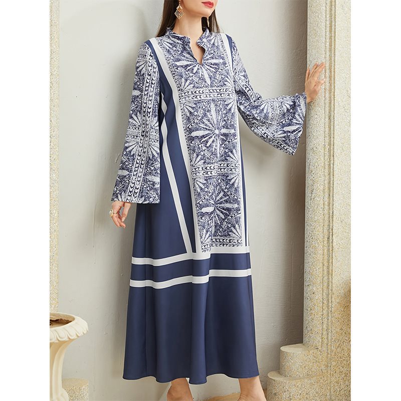 Damen Maxikleid mit elegantem Stehkragen und ausgestellten Ärmeln Stalluxe