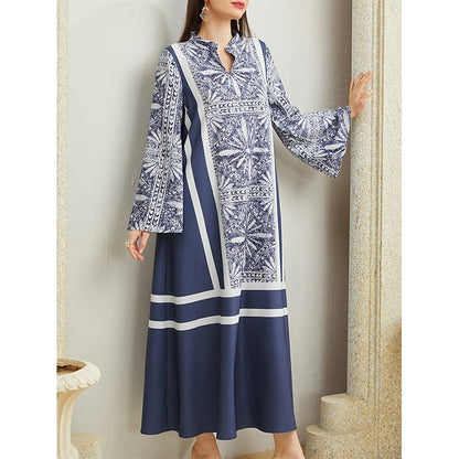 Damen Maxikleid mit elegantem Stehkragen und ausgestellten Ärmeln Stalluxe